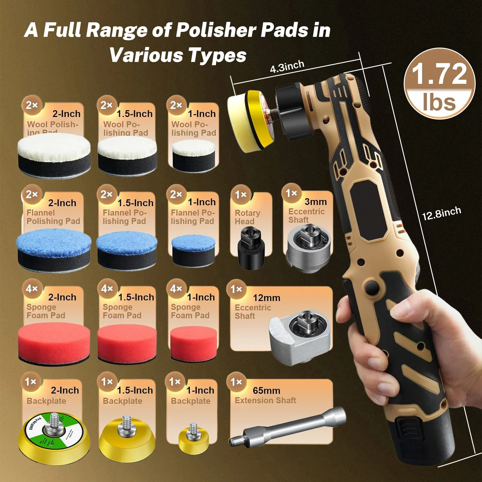 Kabelloser 12V Mini-Autopolierer, kabellose Autopoliermaschine mit 1/1,5/3 Zoll Polierpads-Set für Autowachs. – Detail 6