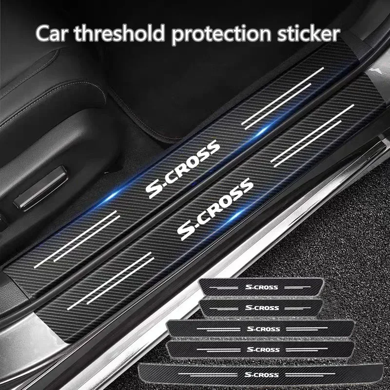 

60X7CM Auto Door Sill Protection Tape Carbon Fiber Protector Strip Sticker For Suzuki SX4 S-Cross S Cross 2014-2018 2019 2020
