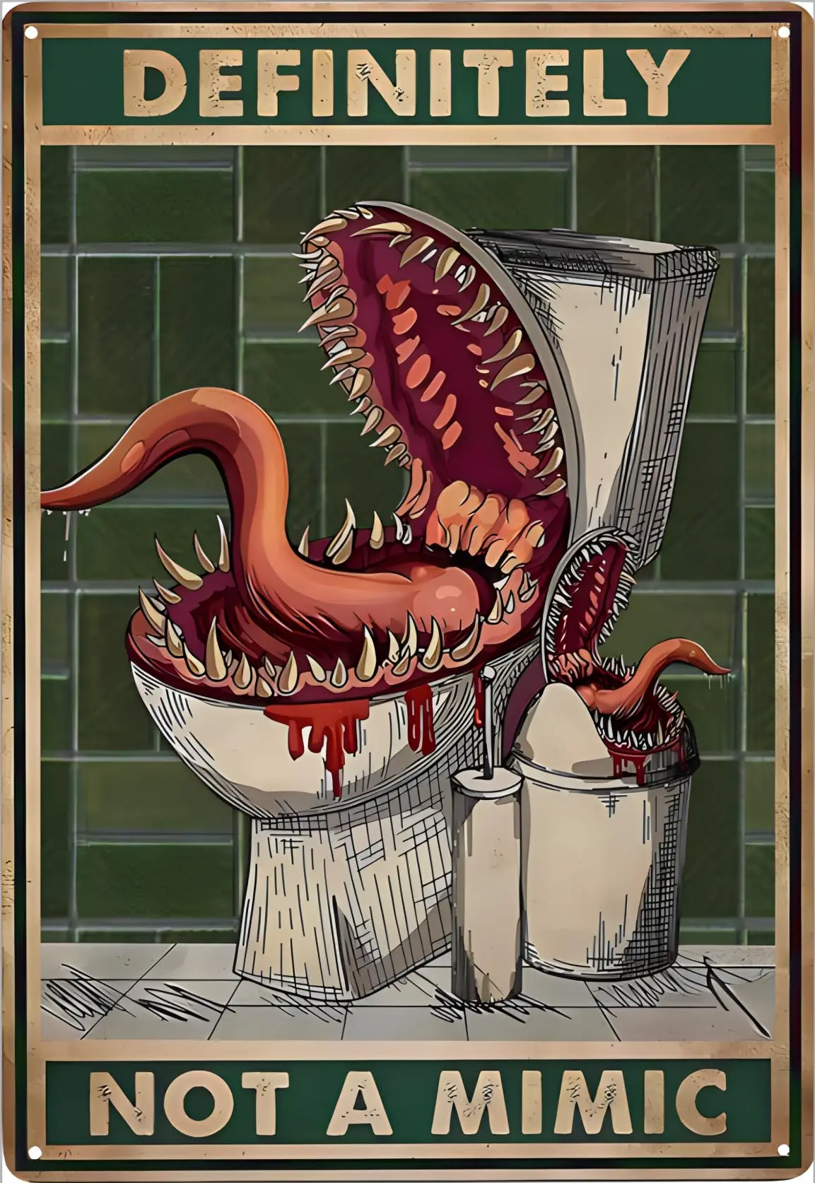 DEFINITELY NOT A MIMIC-Vintage Metal Funny Sign Bathroom Wall Decor Dnd Posters, Restroom Bar Garage Cafe Decoration Tin Signs 8