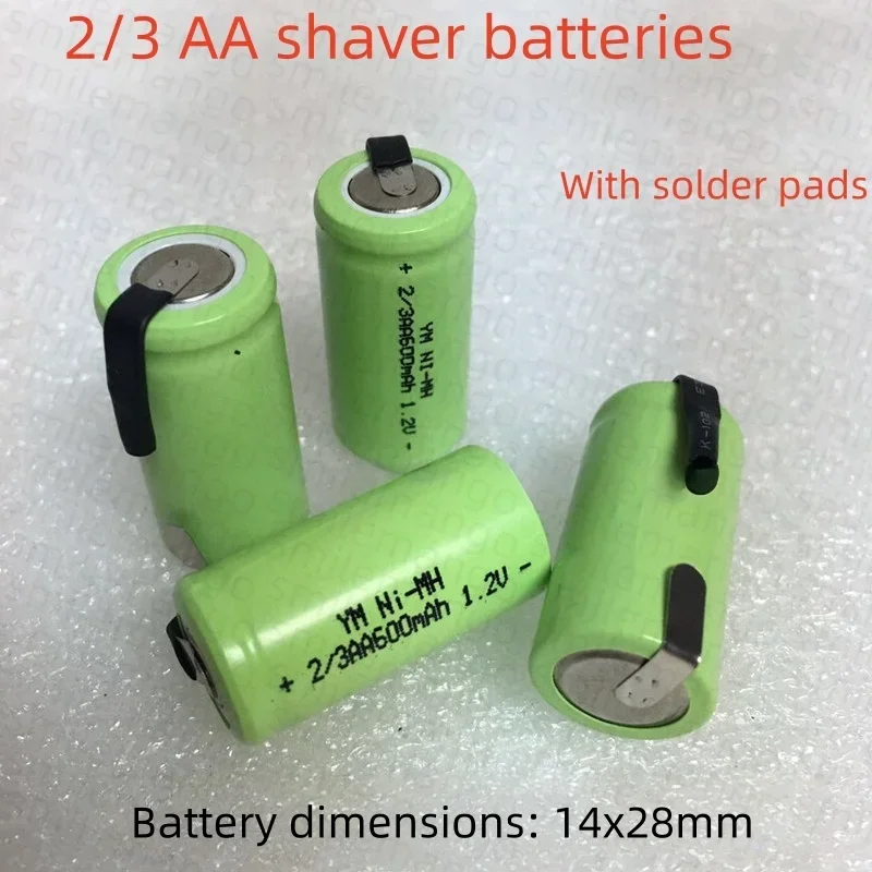 2/3 AA 600mAh  NIMH rechargeable battery pack with nickel strap, suitable for electric shavers