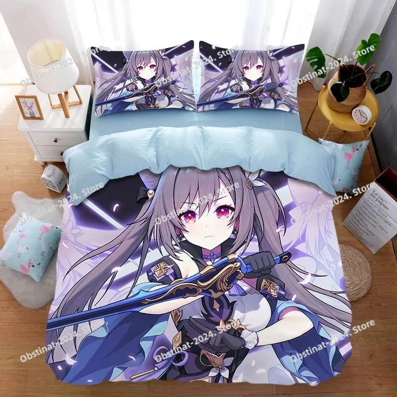 

Genshin Impact Anime Duvet Cover Pillowcase Bedding Set Adult Boy teen Children Bedroom Decoration Queen King Size Gift