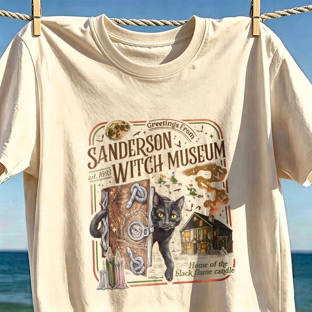Sanderson Witch Museum T-Shirt Salem Halloween Vintage Tee Black Flame Candle Graphic Tshirt Spooky Season Gift Cotton Tees