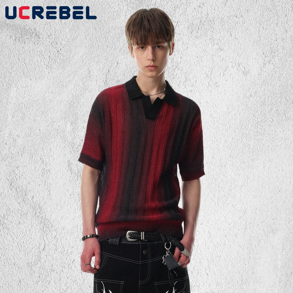 

Мужская летняя трикотажная футболка с контрастным воротником и коротким рукавом, в стиле ретро, свободного кроя, с заниженной линией плеча