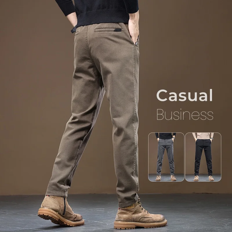 

Autumn Winter Thick Men Pants Business Casual Pants Twill Soft Korean Male Clothing Classic Elastic Straight Slim Trousers