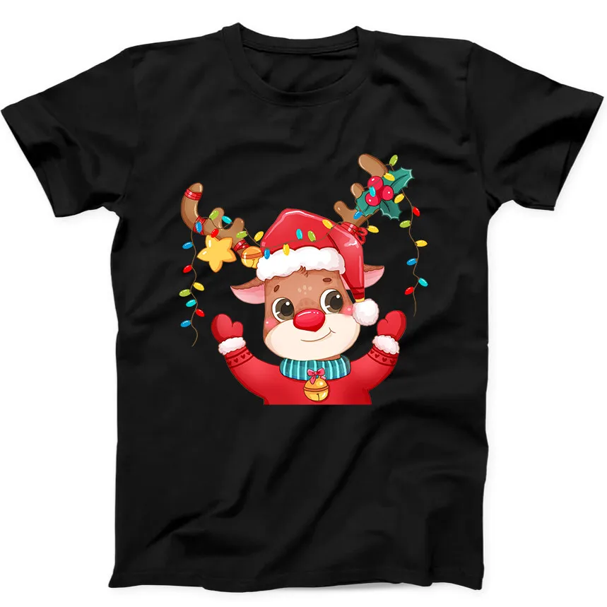 Christmas Red Nosed Reindeer Xmas T Shirt Present Black 118