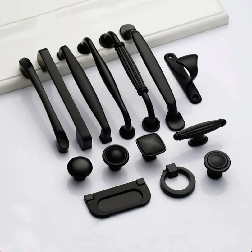 

2pc Black Handles for Furniture Cabinet Knobs and Kitchen Drawer Pulls Cupboard Aluminium Alloy