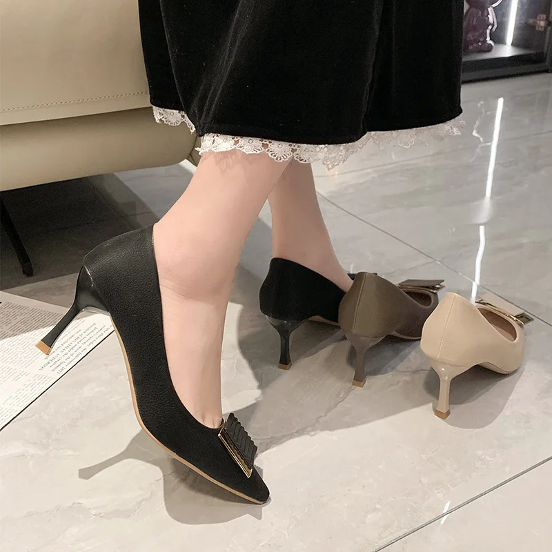 2024 New Temperament High Heels Female Pointed Head Shallow Mouth Design Sense Slim Heel Single Shoes Fashion Women's Shoes image 4