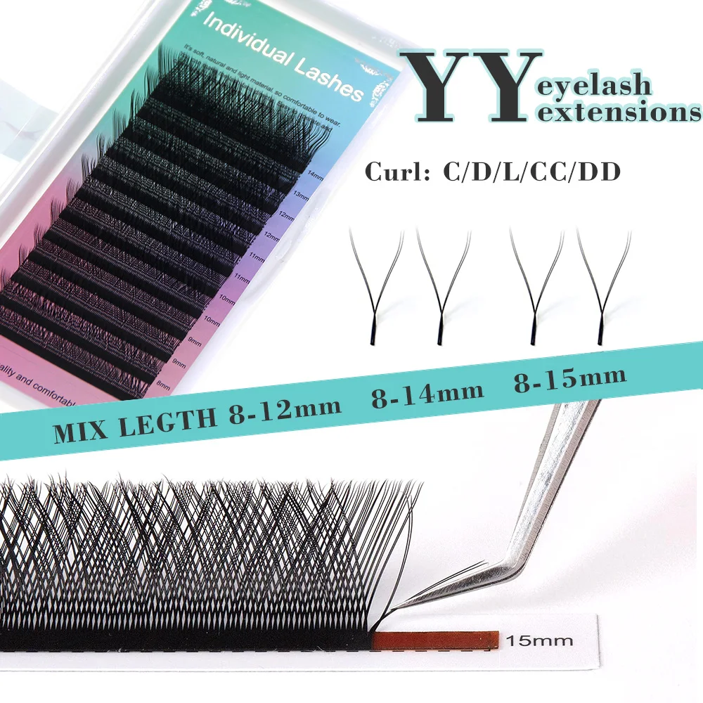 HOLLYLASH YY Shape Lashes C/D/L/CC/DD Double Tips Hand Woven Faux Mink Eyelashes Extension Natural Soft Premade Volume Fan Lash