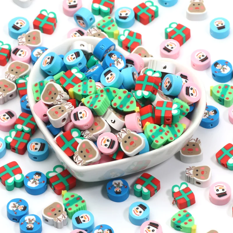 Mix Christmas Polymer Clay Beads Loose Spacer Beads For Jewelry Making Diy Needlework Bracelet Christmas Decoration 20/50/100pcs