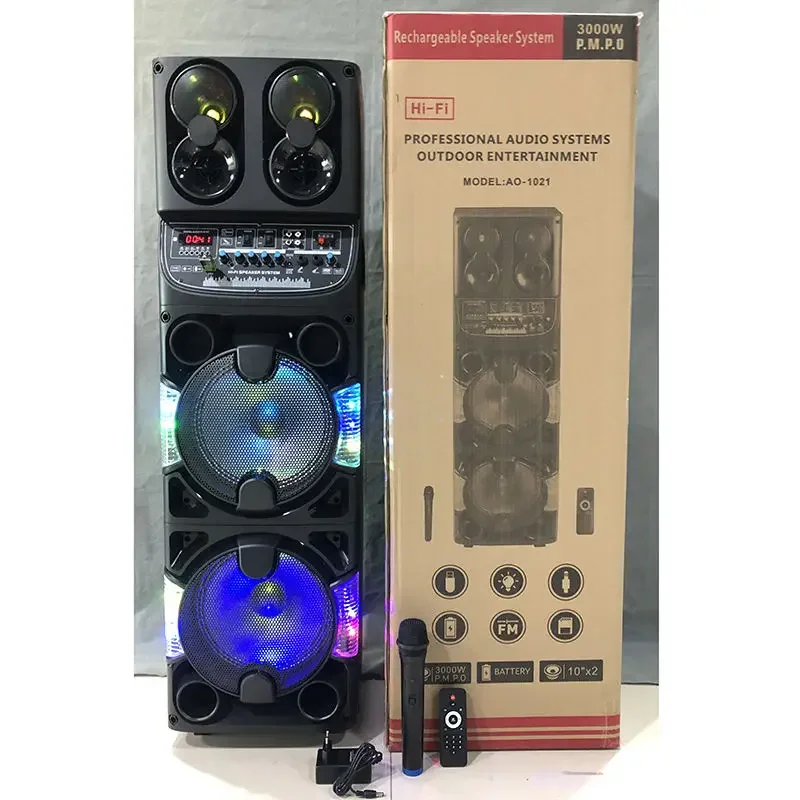 

AO-1021 Wireless BT Super Bass Stereo Woofer Party Speaker With Mic LED Colorful Light Active Stage HIFI Music Karaoke Speaker