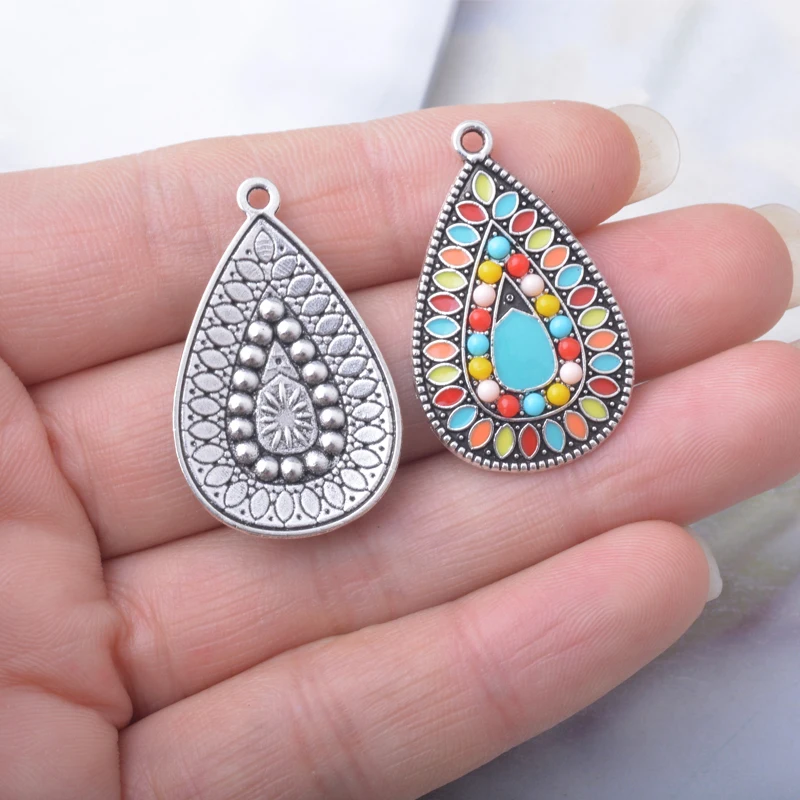12 Stück Böhmischer Stil Antik Silberfarbene Emaille Imitation Türkisblau Charms Ohrringe Anhänger Zubehör DIY Damenschmuck – Detail 10