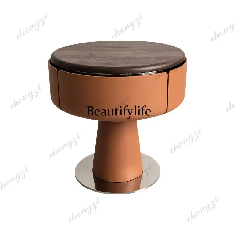 N178 Bedroom bedside table minimalist living room side table designer saddle leather bedside table