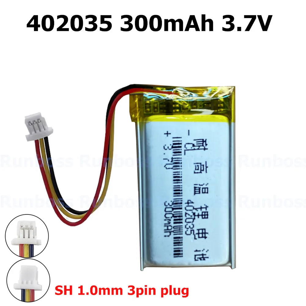 3.7V 300mAh 402035 Lithium Polymer LiPo battery with JST for Handheld GPS Mp3 Bluetooth Xiaomi Yi smart dash camera DVR 042035