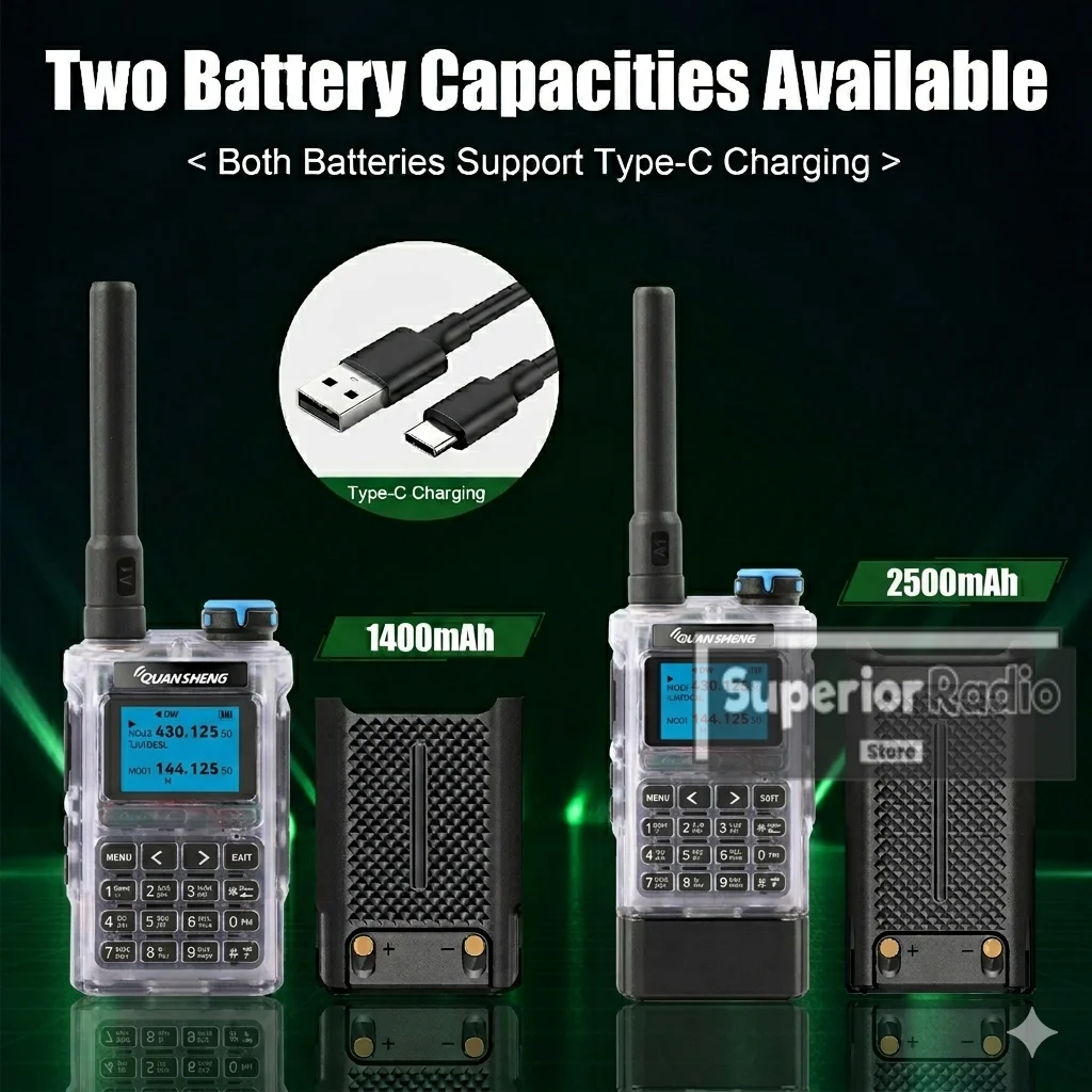 Quansheng UV-K1 Walkie Talkie Transparent Mini Kong 2MB Memory 1400/2500mAh AM/FM Multi-Band Type-C Program NOAA Two Way Radio