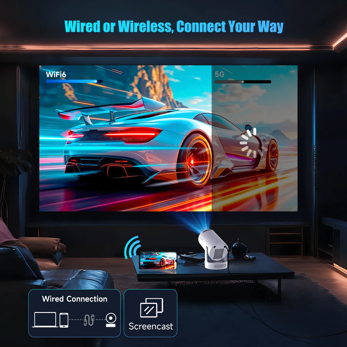 Magcubic HY300 Pro+ Sprachgesteuerter Projektor 8K Android 14 Beam 8000 Lumen Wifi6 BT5.4 Kino Outdoor Tragbar mit Airmouse – Detail 12