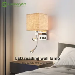 Modern LED Wall Lamp American Fabric Retro with Switch USB Interface Reading Lamp for Living Room Hotel Bedroom Bedside Lamp