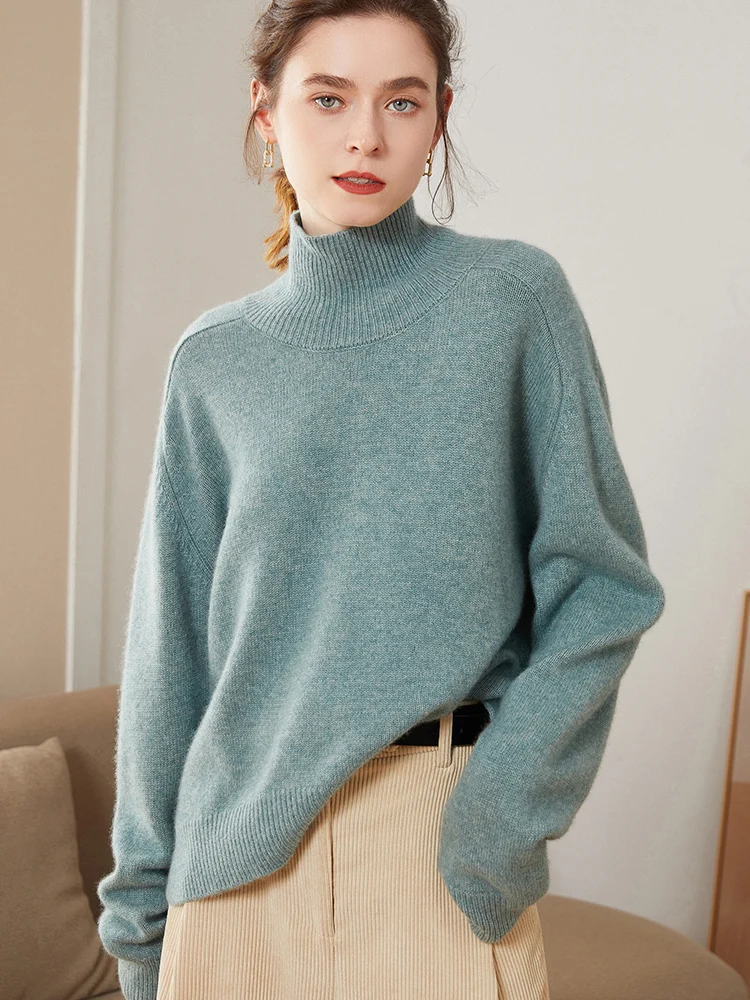 Pullover Sweater Women's Solid Color Loose Thick Warm Soft Comfortable High-Grade Turtleneck Cashmere Sweater Top Autumn Winter