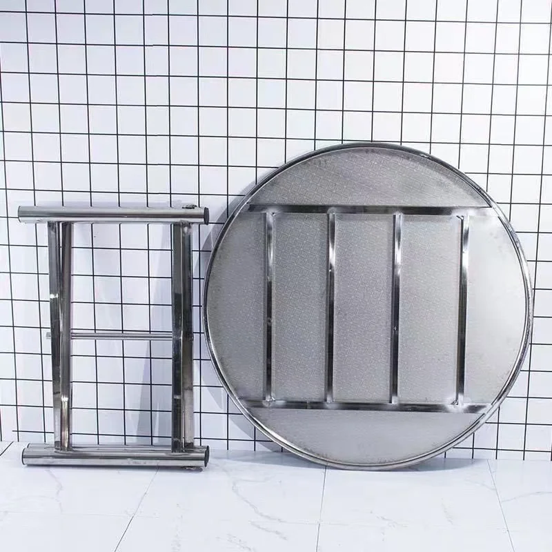 

Wholesale Silver Canteen Banquet Wedding Table Space-saving Stainless Steel Round Foldable Folding Dining Table for Events Party