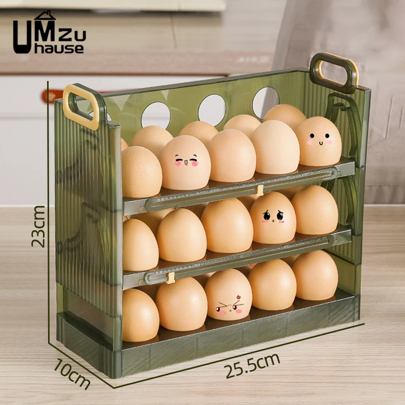 3 Layers Egg Box Clear Refrigerator Door Holder Storage Tray Multi Tier Flip Case with Handle Fridge Shelves Kitchen Organizers