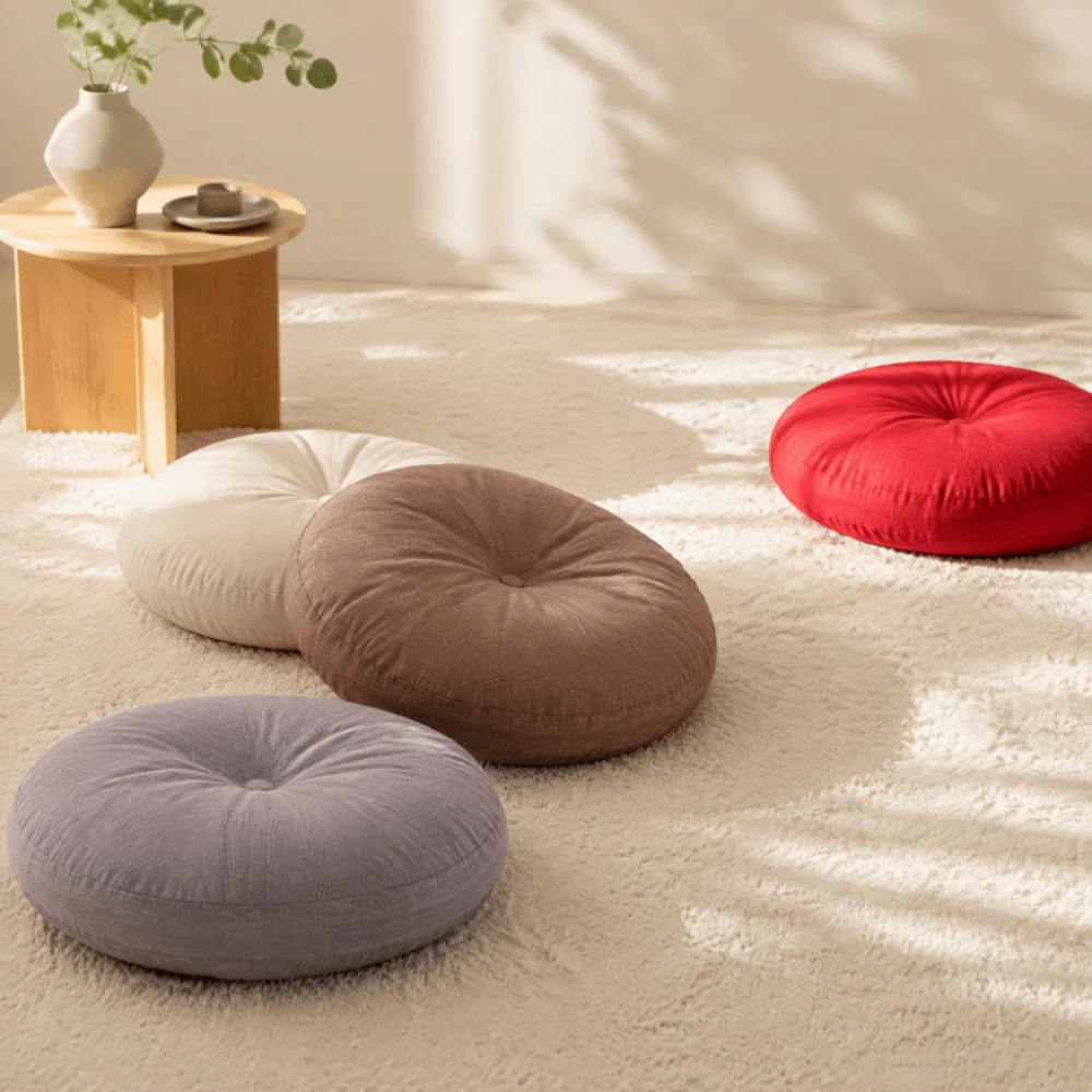 Sofa Chair Large Meditation Cushion Thick Linen Floor Seat Pillow Solid Color Round Kneeling Mat Floor
