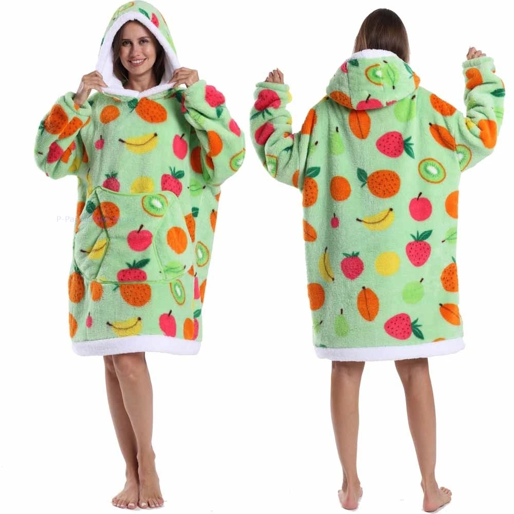 Sweater Hoodie Berukuran Besar Motif Hewan untuk Wanita, Jubah Tidur Bulu Lembut untuk Dewasa, Cocok untuk Natal, Musim Dingin, dan Bersantai di Rumah