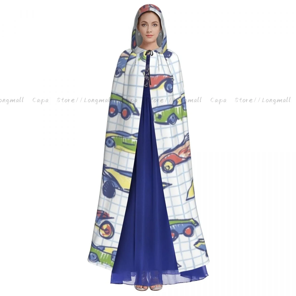 Adult Halloween Cute Car School Collection Cartoon Cars Cloak Cape Hooded Medieval Costume Full Length Dress Coat