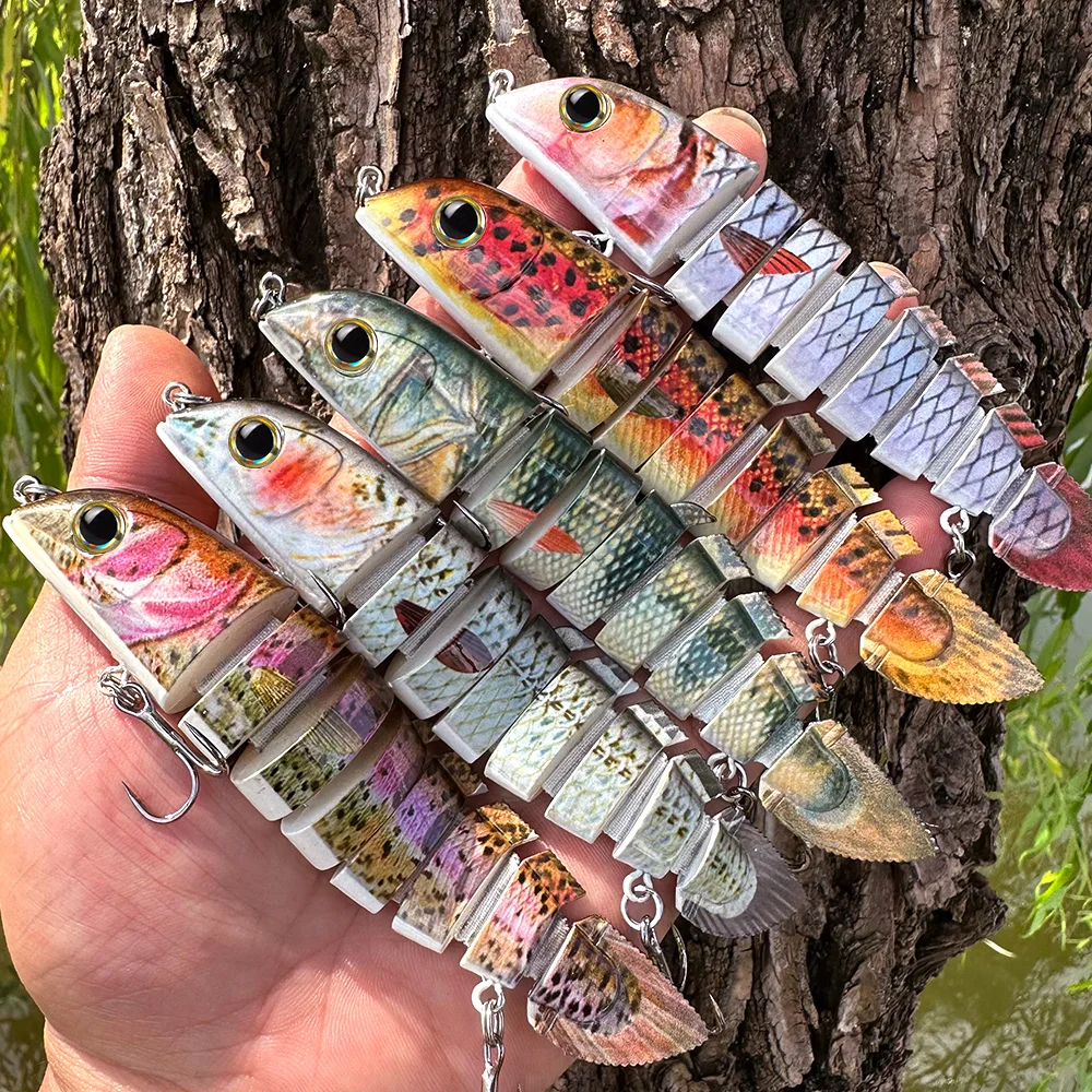

Proberos Swimbait Slow Sinking Bionic Fish Swimming Pesca Bass Treble Hook Fishing Tackle Hard Bait 21.8g/5.1in Multi Joint Lure