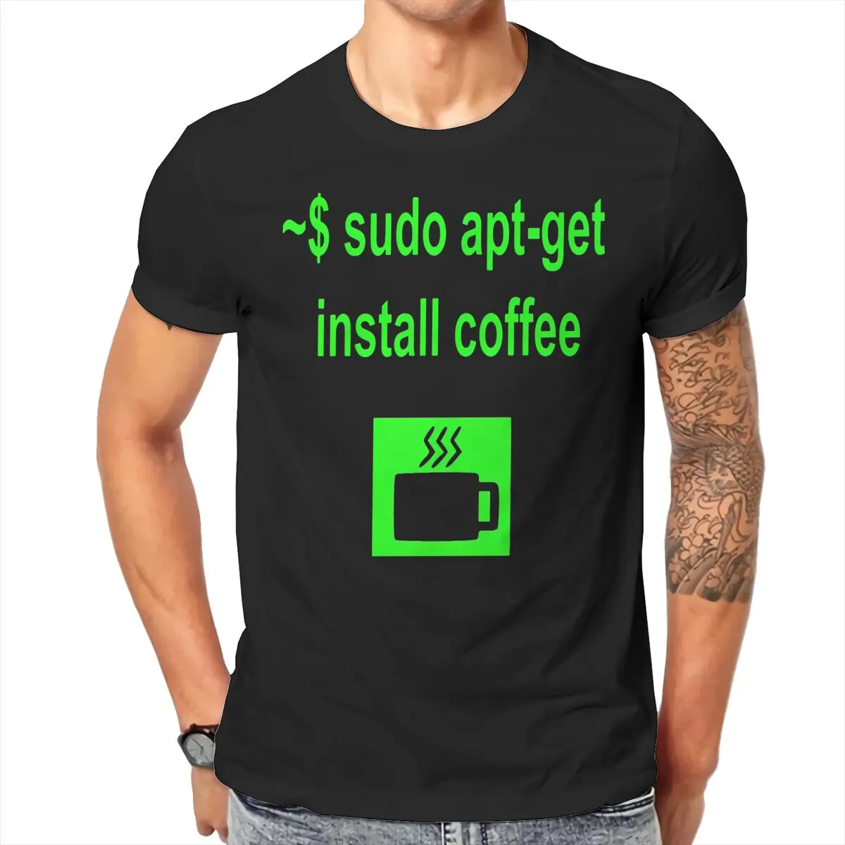 Men  Linux sudo apt-get install coffee beer Classic Printing graphic t shirts Men's polyester long sleeved T-shirt