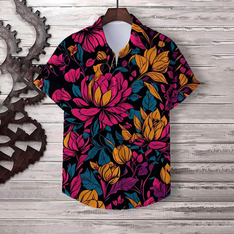 Vintage Cool 3D Tropical Floral Print Shirts Tropical Leaves Graphic Lapel Shirt Men Fashion Streetwear 2024 Y2k Short Shirt