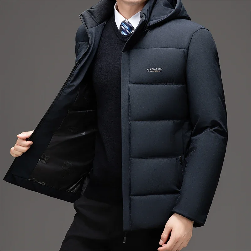 

New Men's Jacket Parkas Men Business Hooded Parka Windbreaker Outwear Winter Windbreaker Solid Loose Thick Windproof Long Coat