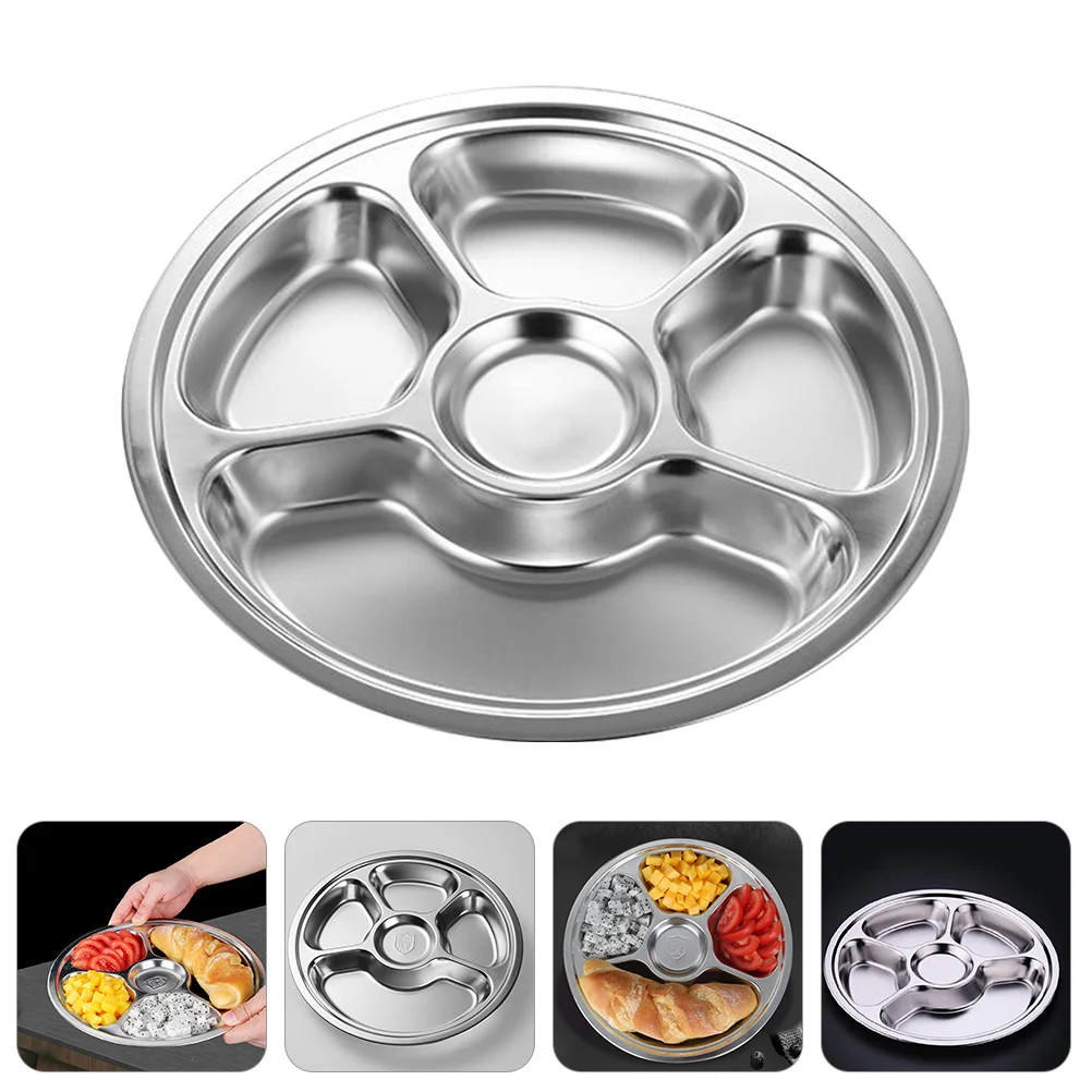 Stainless Steel Round Divided Plate: Divided Dinner Plate 6 Section Compartment Indian Dinner Plates Indian Thali Plate Trays