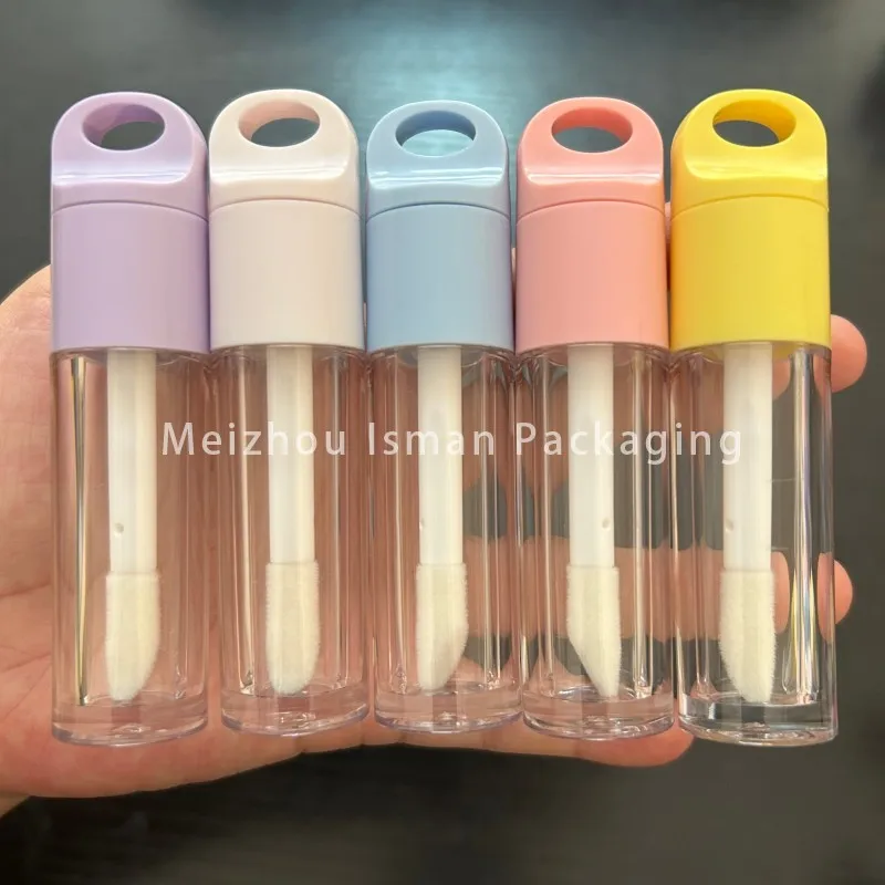 50Pcs Unique 7ml purple pink white blue yellow big brush lip gloss bottle lip oil container packaging cosmetic tubes with hook