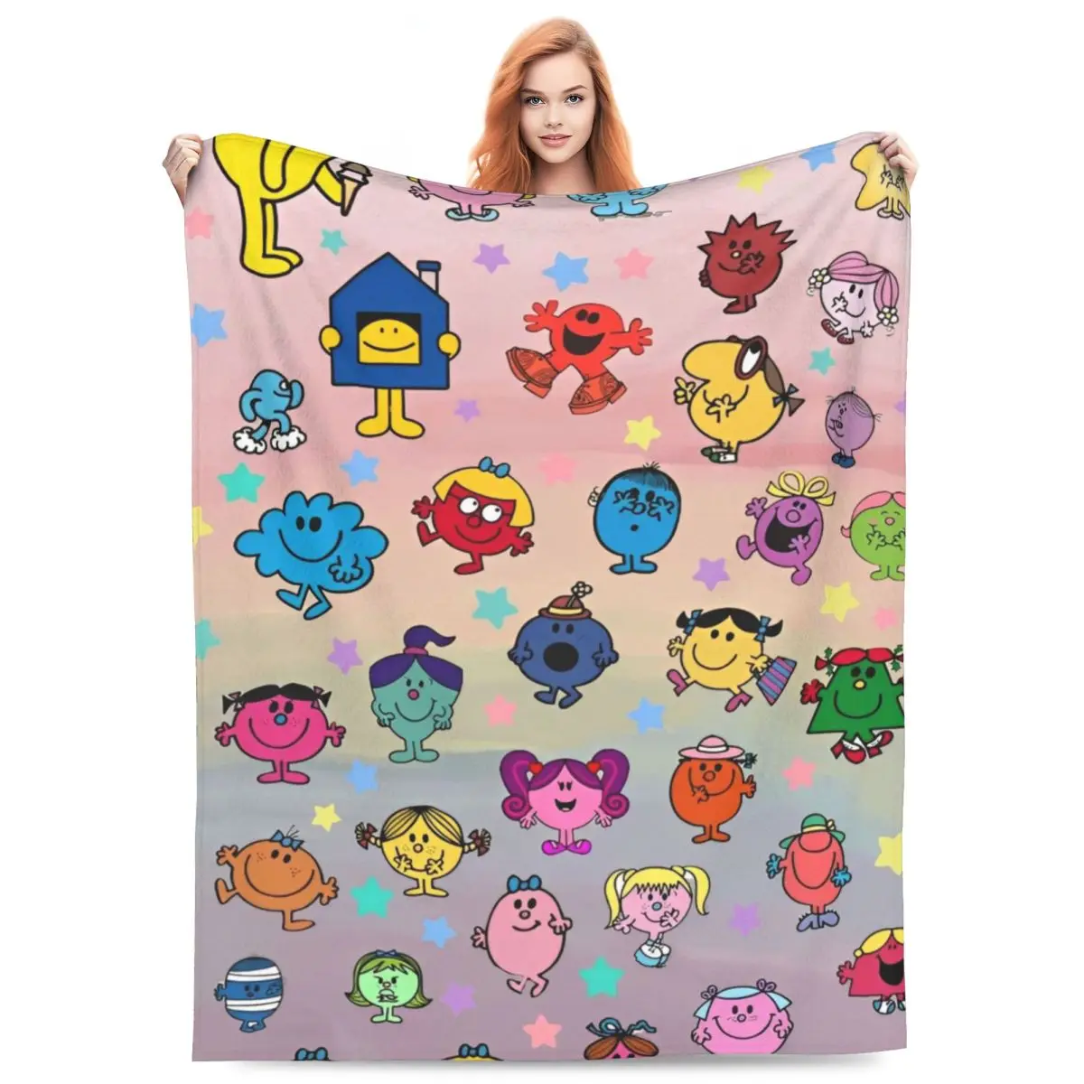 Super Soft BlanketKids Travel Mr M-Men Cartoon Little M-Miss Throw Blanket Flannel Bedspread For Outdoor Fluffy Sofa Bed Cover