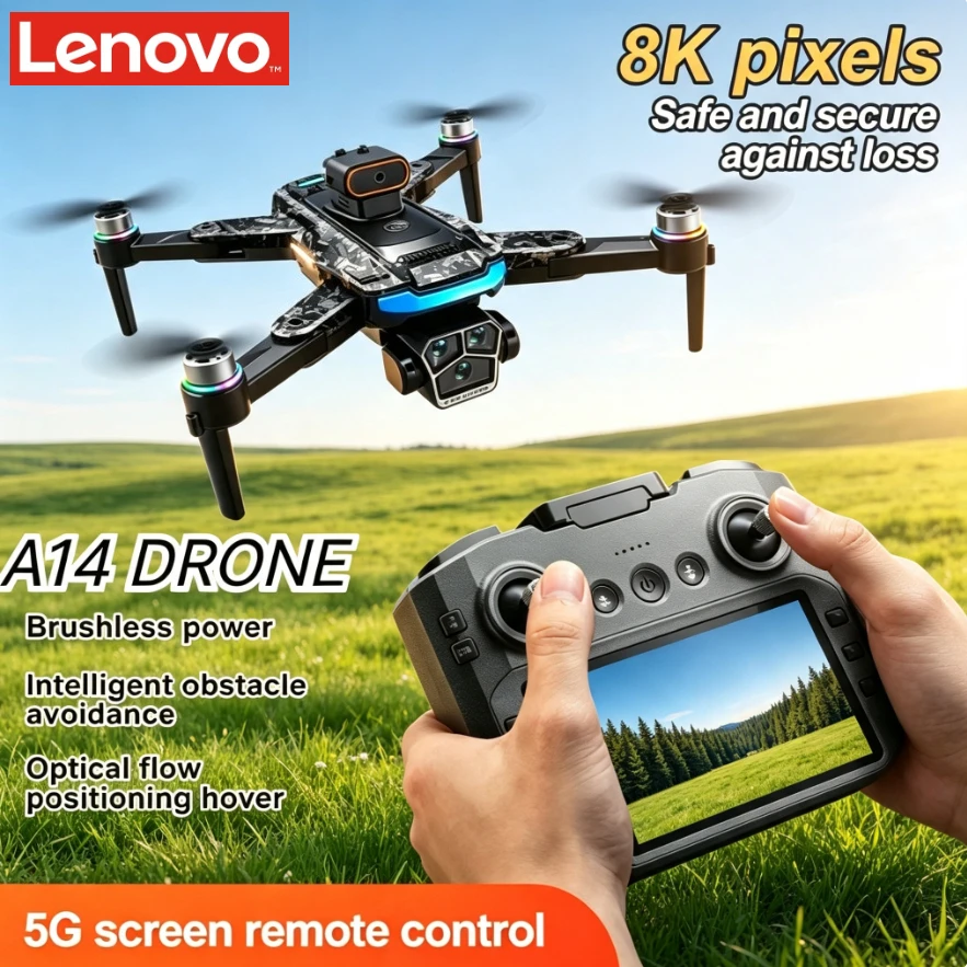 레노버 A14 GPS 접이식 드론 8K 트리플 카메라 브러시리스 모터 광학 흐름 전방향 장애물 회피 RC 쿼드콥터