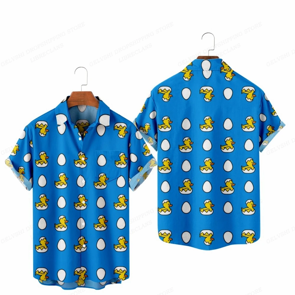 Funny Duck Shirts Hawaii Shirts Men Women Fashion Beach Oversized Blouses Mens Vocation Lapel Shirt Animal Camisas Boys Clothing