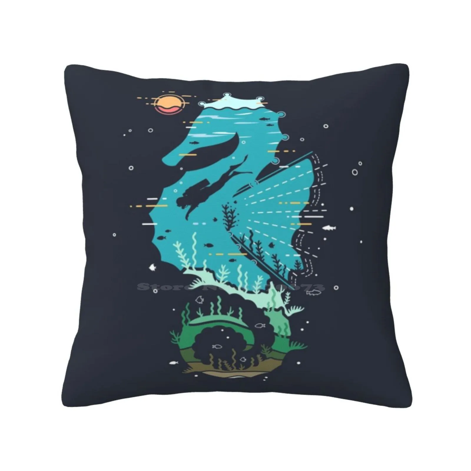 Underwater Home Sofa Car Waist Throw Pillowcase Underwater Nature Ocean Explore Adventure Scooba Minimalist Landscape Seahorse