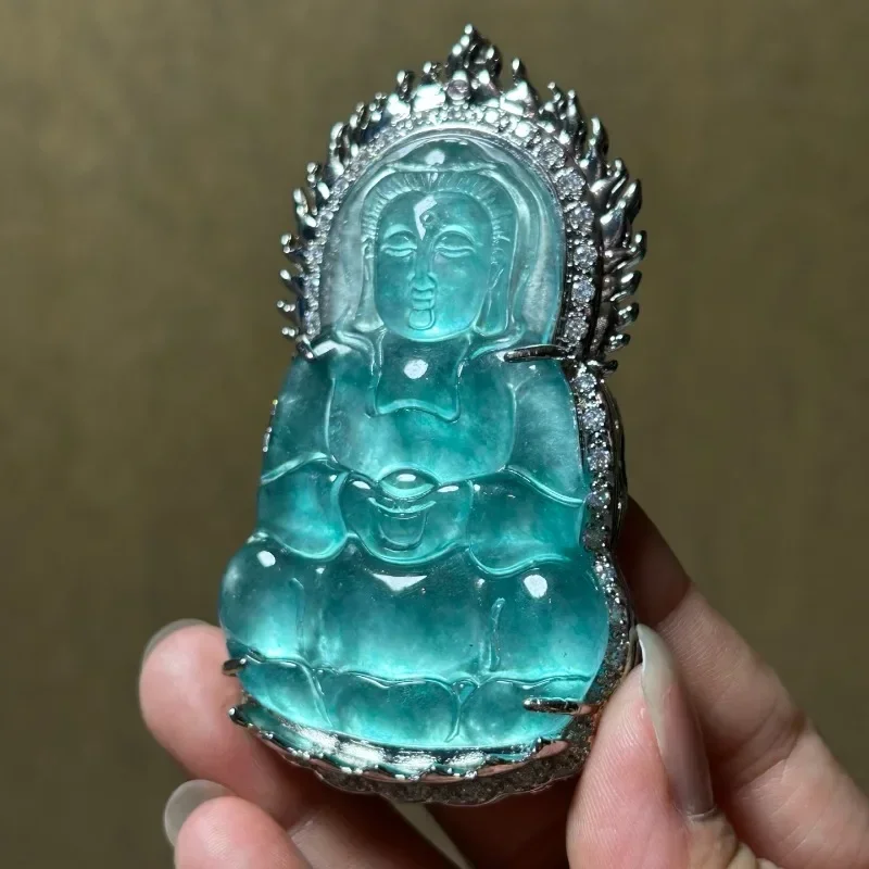 

Natural High-ice Quartzite Jade Guanyin Pendant, Exquisite Fashion Necklace Pendant Jewelry