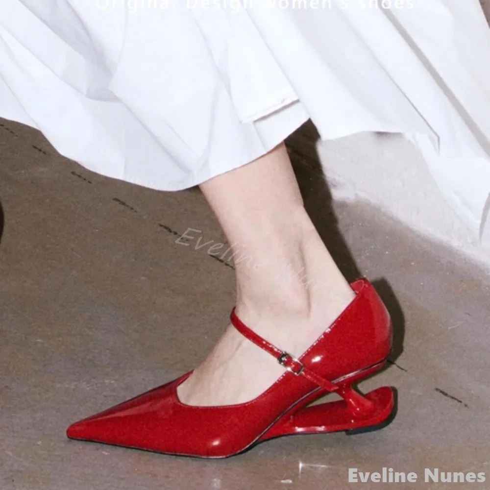 

Pointed Toe Floating Shaped Heels Pumps Women Shallow One Word Belt Buckle Mary Jane High Heels 2025 Retro Party Catwalk Pumps