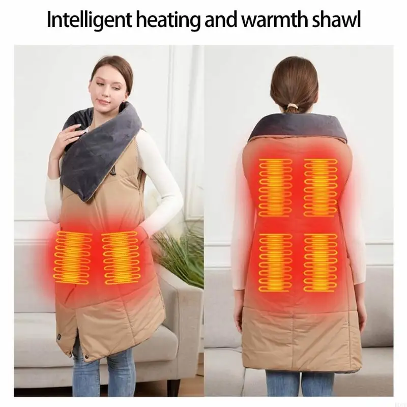 Heated Vest Electric Blanket Wearable Fleece Lined Heating Pad With Temperature For Indoor Outdoor Use Machine Washable B03E