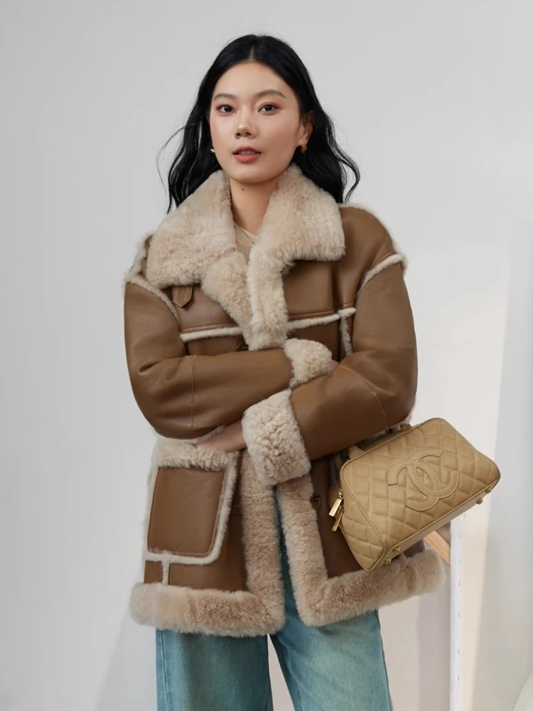 High-end Luxury Merino Sheep Fur Winter Jacket for Women 2025 New Simple Thickened Warm Mid-length Genuine Leather Real Fur Coat