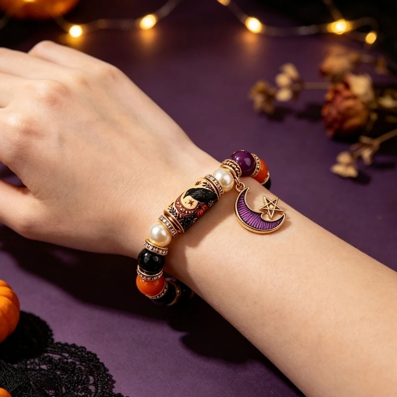 E0BF Spooky Season Beaded Bracelet for Party Styling and Gift Giving