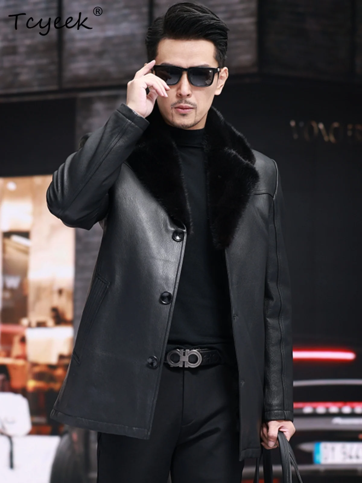 

Tcyeek High-end Genuine Leather Man Jackets Real Mink Fur Coat Men Winter Jacket Warm Goatskin Mens Coats 2025 Куртка Мужская