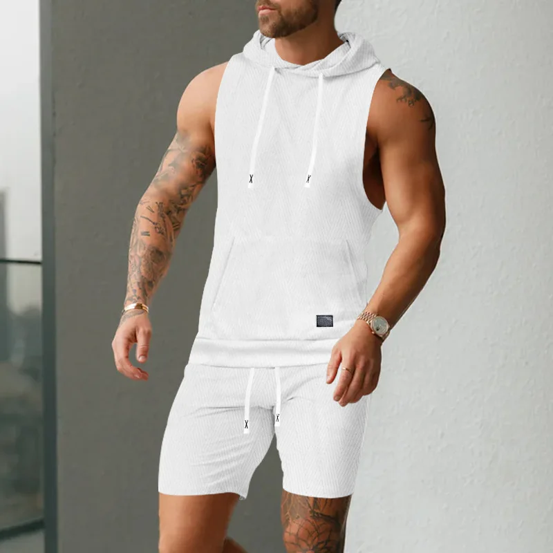 

Casual Knitted Hatl Svel Vest And orts Set Pure Color Big Pattern Leisure Summer Outfit for Men Polyester Blend