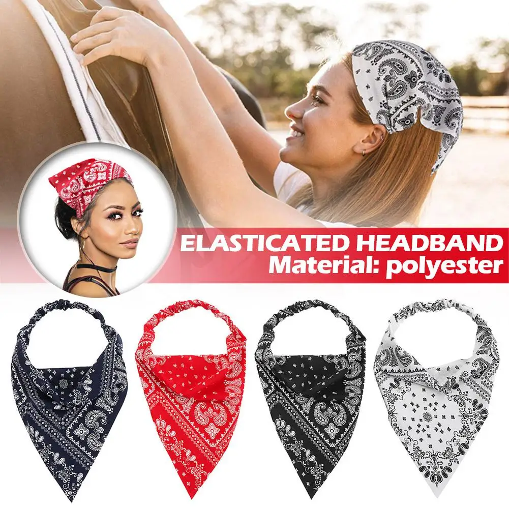 Women\'s Bandana Vintage Bohemia Women Bandana Hair Band Scarf Print Vintage Triangle Turban Elastic Headband for Lady Head H8Q1