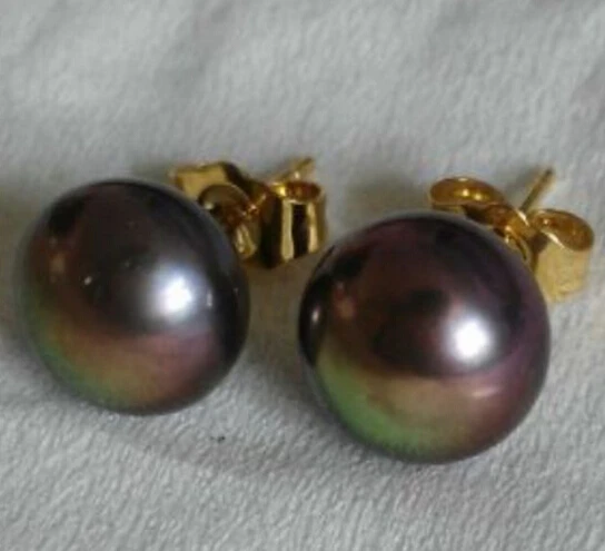 

ZCD EARRING 320+++a pair of 8-9mm natural tahitian black red green pearl earrings