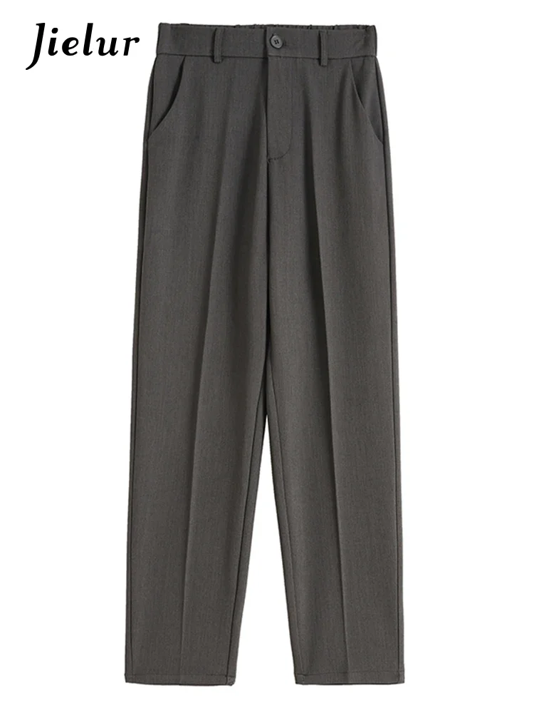 Jielur Nieuwe Office Lady Eenvoudige Vrouwelijke Pak Broek Zomer Hoge Taille Effen Kleur Casual Mode Damesbroek Chique Harembroek