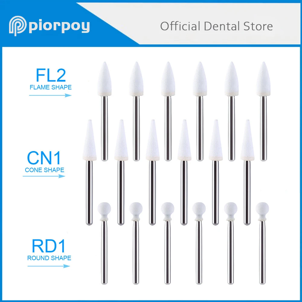 PIORPOY 12 Pcs/Box Dental Polishing Stone Flame Cone Round Abrasion Point Burs For High Speed Handpiece Dentistry Products