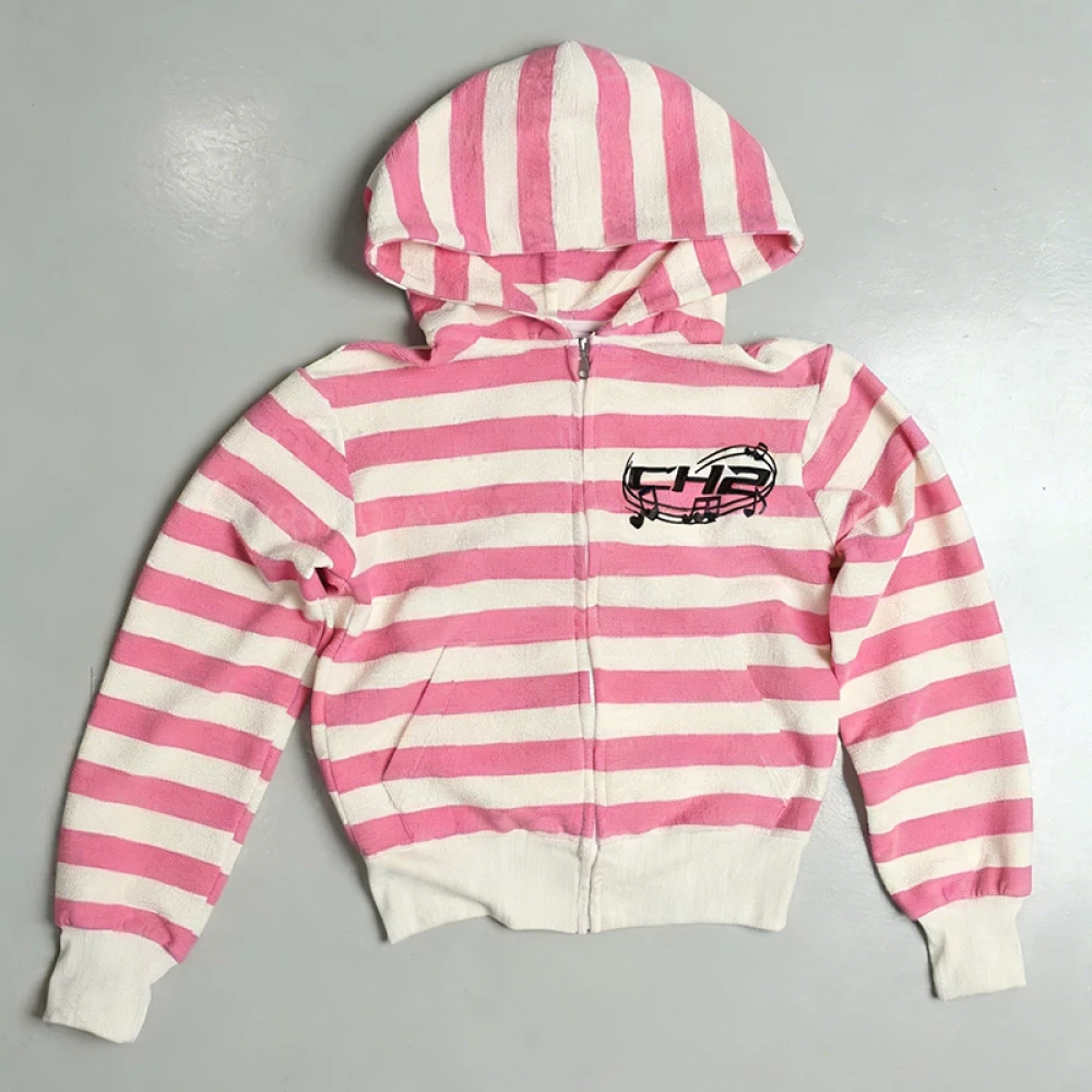 

Новая осенняя женская толстовка в стиле Харадзюку, модная уличная одежда в стиле Y2K, с полосками, эстетичная, трендовая, американский уличный стиль