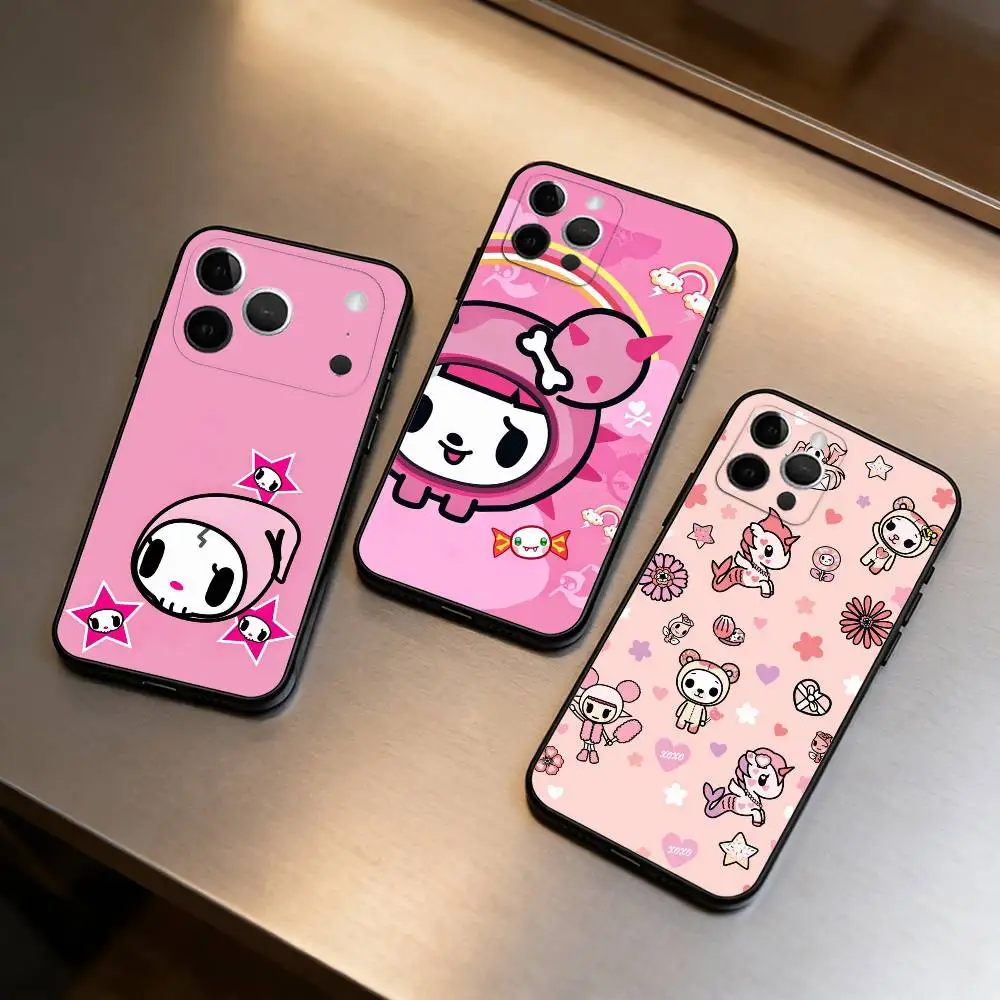 

Japan T-Tokidokis CUTE Phone Case For iPhone 17,16,15,14,13,12,11 Plus,Pro Max,Soft Silicone Black Cover