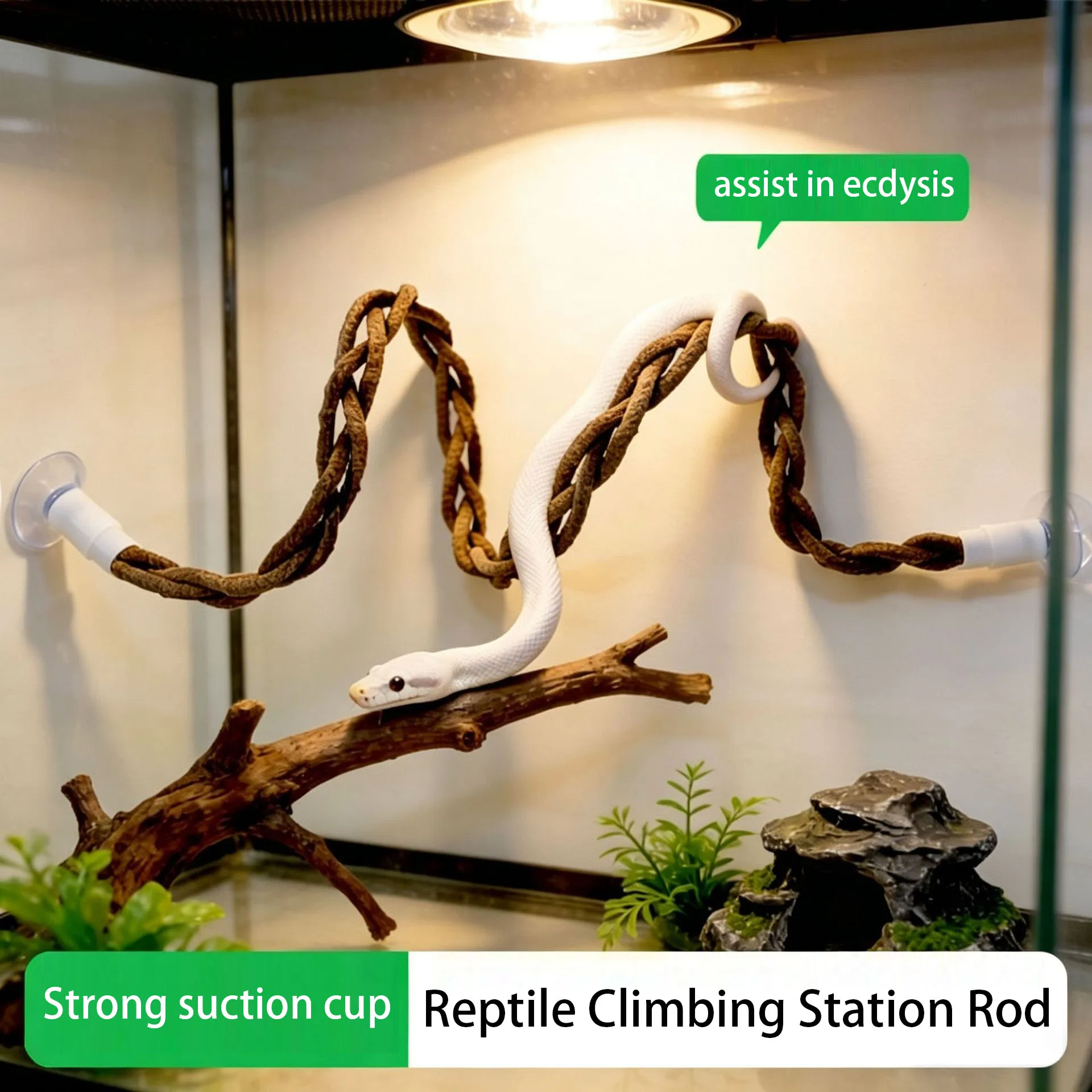 Reptile Climbing Vine with Suction Cups, Terrarium Habitat Decor for Gecko Lizard Snake